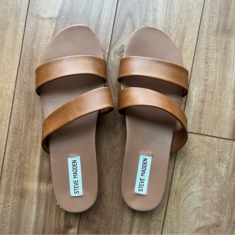 Steve Madden Brown Double-Strap Slide Sandals